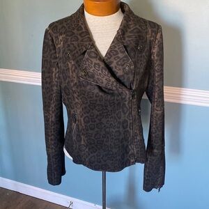Anthropologie Marrakech Marni Leopard Brown Print Moto Jacket- Sz S edgy moody